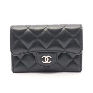 Chanel Card Case Quilted Black Lamb Skin Coin